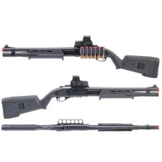 Golden Eagle x Alpha Tactical Gas Powered 3/6 Shot Pump Action Airsoft Shotgun (Black)