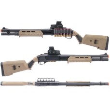 Golden Eagle x Alpha Tactical Gas Powered 3/6 Shot Pump Action Airsoft Shotgun (Color: Tan / Tactical)